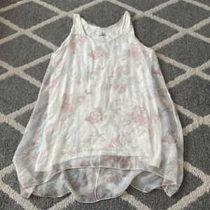 DOLCE RAGAZZA Silk Blouse Top High-Low Floral Tank, Made in Italy ,size L